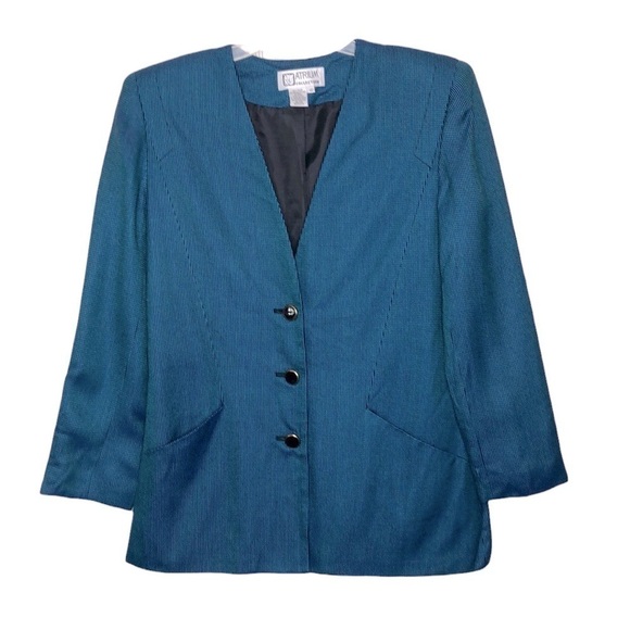 ATRIUM COLLECTION - Vintage Button Front Blazer Shoulder Pads Pockets - Size 10 - Picture 1 of 7